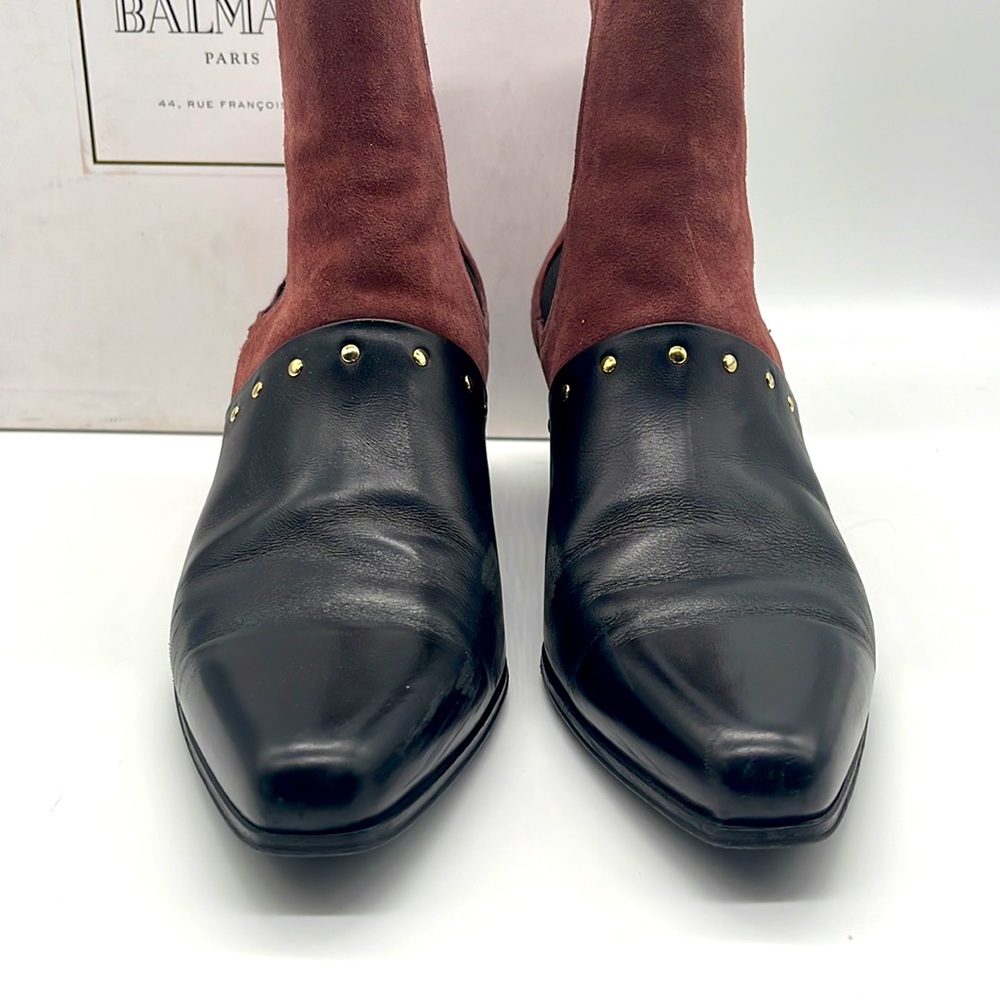 🔹SOLD 🔹Balmain Studded Suede and Leather Ankle Booties  Size 38.5/8.5 - Picture 3 of 10